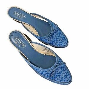 RARE Coach Blue Monogram Trudie Mule Slides Flats Made in Italy Leather Size 7 B